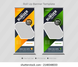 Restaurant or food burger roll up banner template and pull up menu design