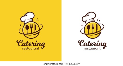 restaurant food chef logo design, vector planet food catering logo template