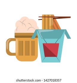 restaurant food and cuisine with chinese food and big glass with beer icon cartoons vector illustration graphic design