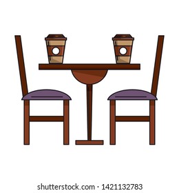 restaurant food and cuisine coffee cups over a restaurant table icon cartoons vector illustration graphic design