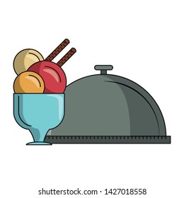 restaurant food and cuisine food tray and cup with ice cream icon cartoons vector illustration graphic design