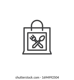 Restaurant food delivery line icon. linear style sign for mobile concept and web design. Paper bag with fork and spoon outline vector icon. Symbol, logo illustration. Vector graphics