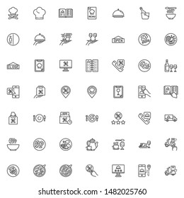 Restaurant food delivery line icons set. linear style symbols collection, outline signs pack. vector graphics. Set includes icons as online food order service, chef hat, menu book, delivery truck