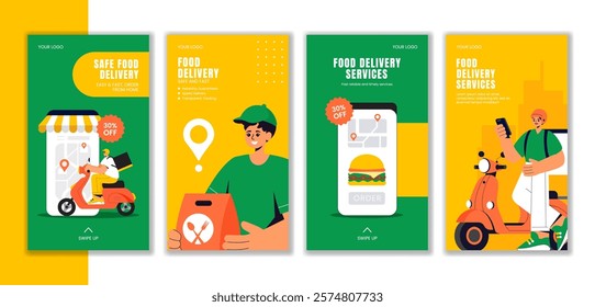 Restaurant Food Delivery Vector Illustration for Social Media Stories Templates