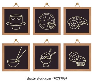 Restaurant food and dessert signs on black framed background