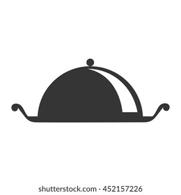 Restaurant food dish in black and white, vector illustration silhouette.