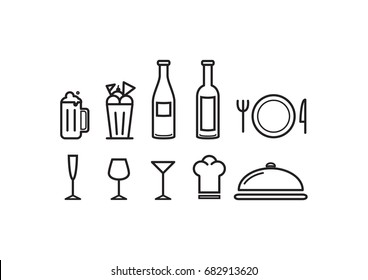 Restaurant food and drink icon sign line style