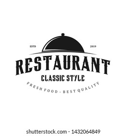 Restaurant food drink logo with pot lid icon, label emblem simple minimalist.