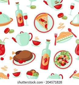 Restaurant food drink menu dishes seamless pattern vector illustration