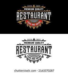 Restaurant food and drink vector luxury vintage design logo