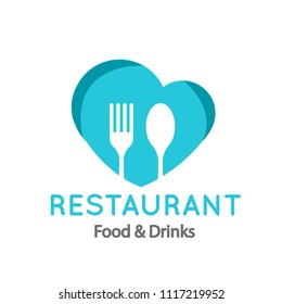 Restaurant Food & Drinks Logo Fork Spoon Heart Frame Background Vector Image
