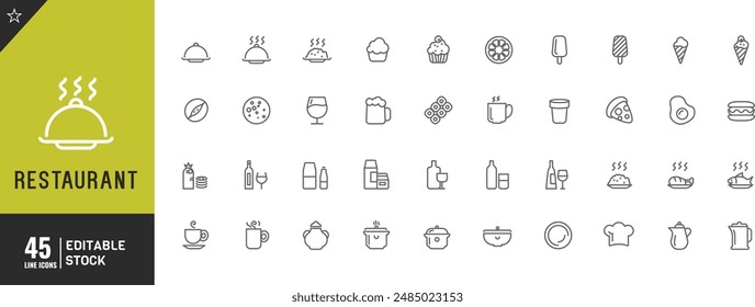 Restaurant and food Editable line icon Set. Vector illustration.	
