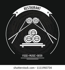 Restaurant and food emblem in black and white