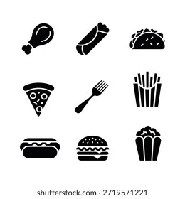 Restaurant, food flat vector icon 9 pieces bundle set