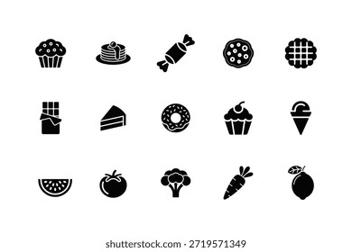 Restaurant, food flat vector icon 15 pieces bundle set