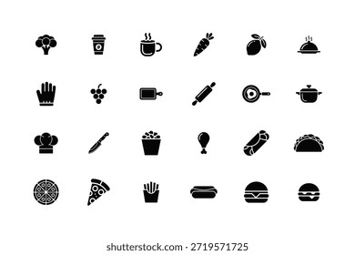 Restaurant, food flat vector icon 24 pieces bundle set