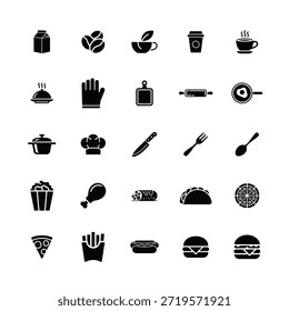 Restaurant, food flat vector icon 25 pieces bundle set