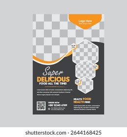 Restaurant Food Flyer Template Design with Delicious Food Images and QR Code for Online Ordering	