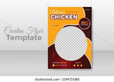 Restaurant Food Flyer Template Or Instagram Promotional Post Design In A4 Size , Unique Book Cover Design, Brochure, Annual Report, Flyer, Leaflets Editable For Printing 