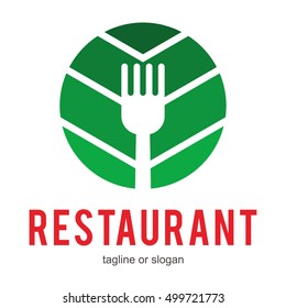 RESTAURANT FOOD FORK LEAF LOGO SYMBOL EMBLEM TEMPLATE