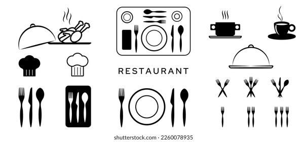 Restaurant or food icon set. Flat design vector illustration