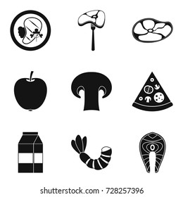 Restaurant food icons set. Simple set of 9 restaurant food vector icons for web isolated on white background