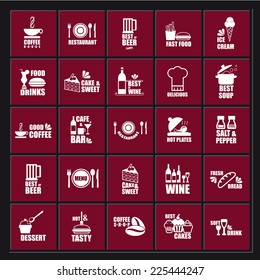 Restaurant food icons set. Tile vector.