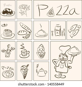 Restaurant and food icons set, vector illustration