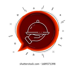 Icono de la línea de comida del restaurante. Burbuja de chat con sombra. Cartel de la cena. Símbolo del servicio de habitaciones del hotel. Icono de la comida del restaurante en línea delgada. Vector