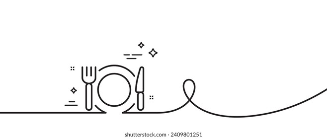 Restaurant food line icon. Continuous one line with curl. Dinner sign. Hotel service symbol. Restaurant food single outline ribbon. Loop curve pattern. Vector