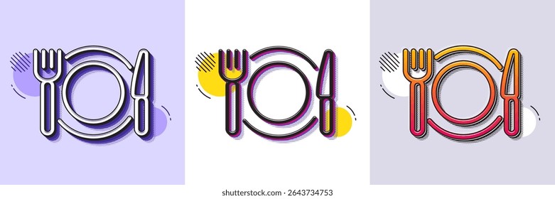 Restaurant food line icon. Halftone dotted pattern. Gradient icon with grain shadow. Dinner sign. Hotel service symbol. Line restaurant food icon. Various designs. Vector