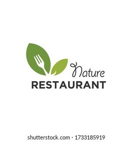 Restaurant food logo design with fork and leaf for nature of food