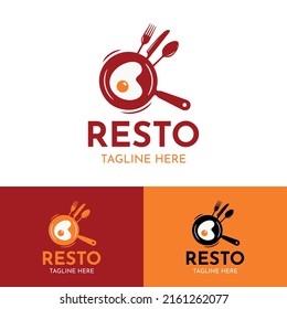 Restaurant food logo design vector, Frying pan logo