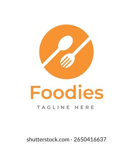 Restaurante e comida logotipo design vetor ilustração. Perfeito para empresas de alimentos, cafés, fast food, restaurantes finos, serviços de catering, ou cor de laranja de marca culinária