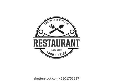 Restaurant food logo label spoon fork element 