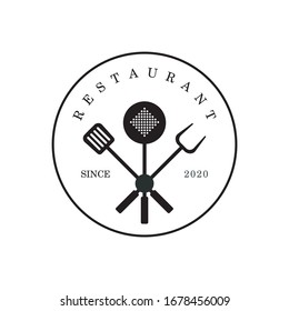 Restaurant food logo symbol in a modern vector illustration, featuring stylized elements like a fork, spoon, and plate with clean lines, balanced shape perfect for a sleek, contemporary brand identity