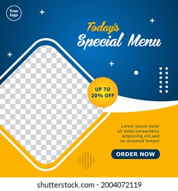 Restaurant Food Menu Banner Blue And Yellow Color Themed Social Media Post Template