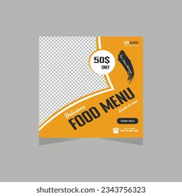 Restaurant food menu creative and modern social media promotion post EPS vector template design 