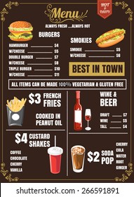 Restaurant Food Menu Design with brown Background vector format eps10