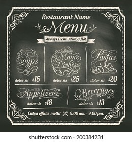 Restaurant Food Menu Design with Chalkboard Background