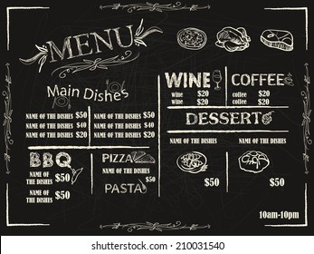 Restaurant Food Menu Design with Chalkboard Background