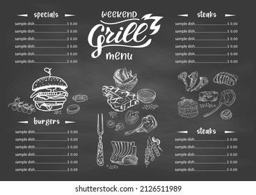 Restaurant Food Menu Design with Chalkboard Background. Vector.