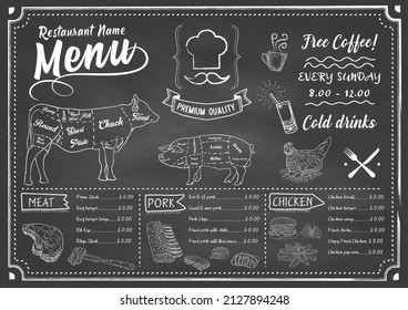 Restaurant Food Menu Design with Chalkboard Background. Vector.