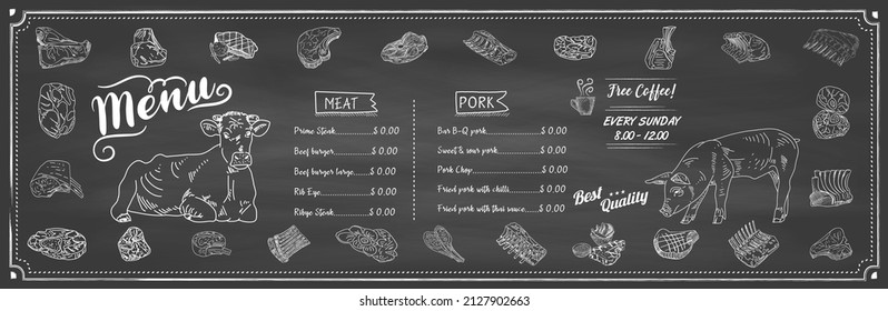 Restaurant Food Menu Design with Chalkboard Background. Vector.