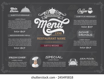 Restaurant Food Menu Design with Chalkboard Background Stock Vector Illustration 