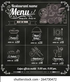 Restaurant Food Menu Design with Chalkboard Background vector format eps10