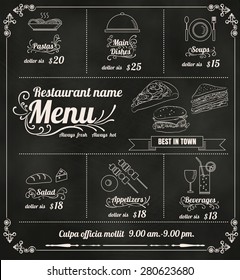 Restaurant Food Menu Design with Chalkboard Background vector format eps10