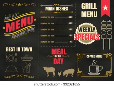 Restaurant Food Menu Design with Chalkboard Background
