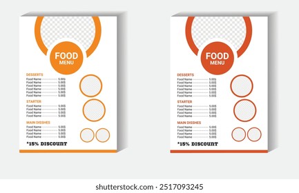 Restaurant food menu design, food cooking template, simple menu card vector design