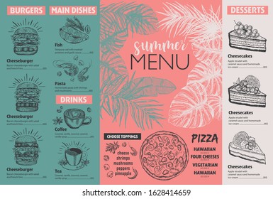 Restaurant food menu design. Summer menu. Vector food flyer. 